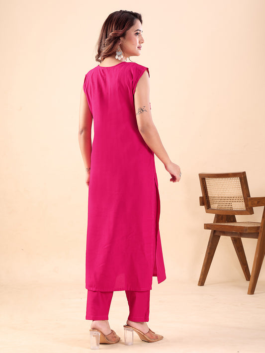 Women's Viscose Rayon Kurti Pant Set with Printed Yoke