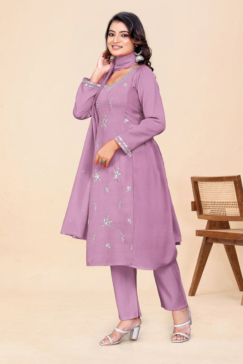 Women's Embroidered Kurta Set with Pant and Dupatta