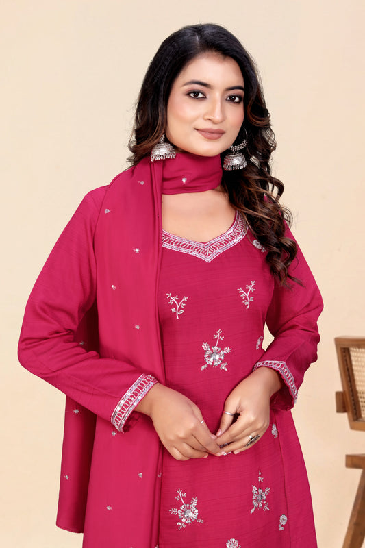 Women's Embroidered Kurta Pant Dupatta Set