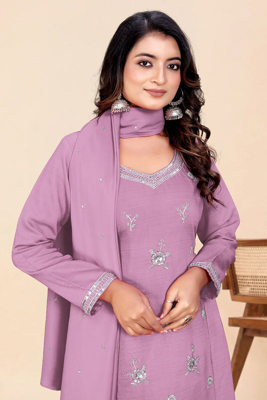 Women's Embroidered Kurta Set with Pant and Dupatta