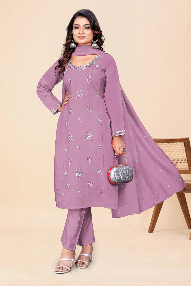 Women's Embroidered Kurta Set with Pant and Dupatta