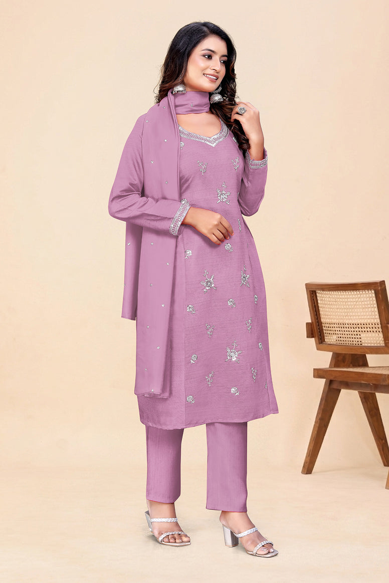 Women's Embroidered Kurta Set with Pant and Dupatta