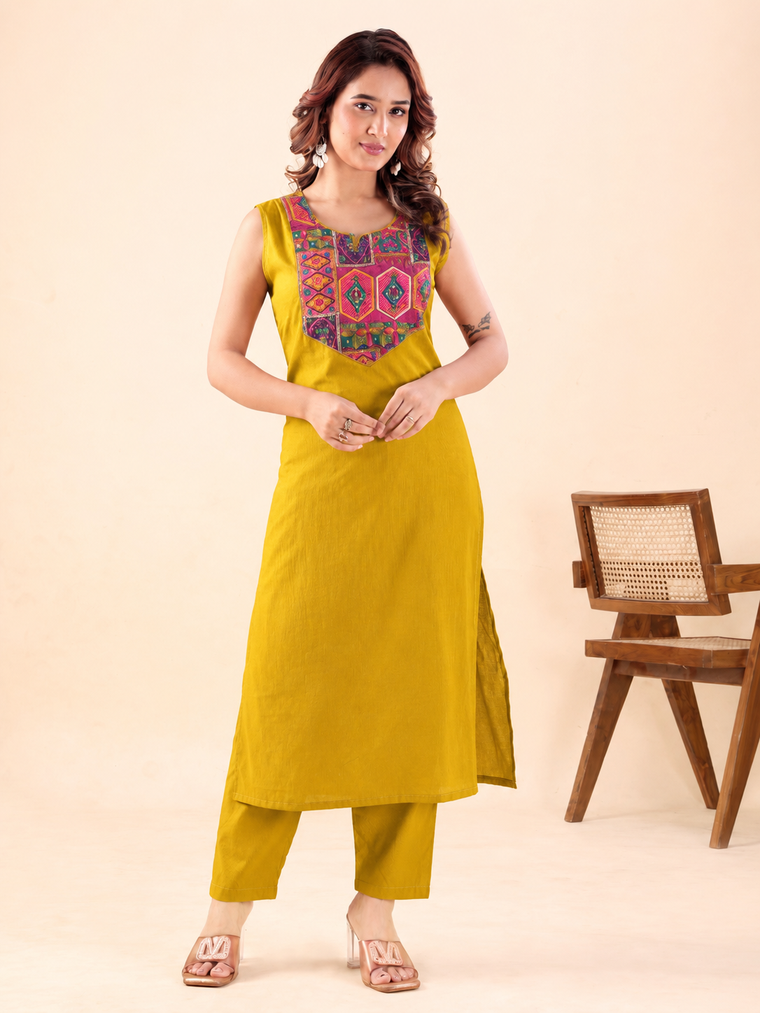 Women's Mustard Yellow Printed Straight Kurta Set