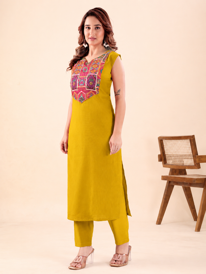 Women's Mustard Yellow Printed Straight Kurta Set