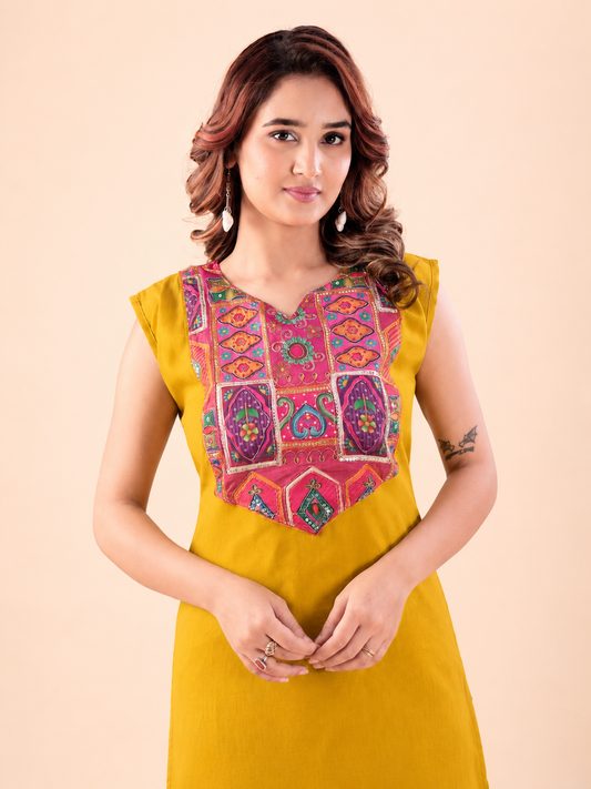 Women's Mustard Yellow Printed Straight Kurta Set