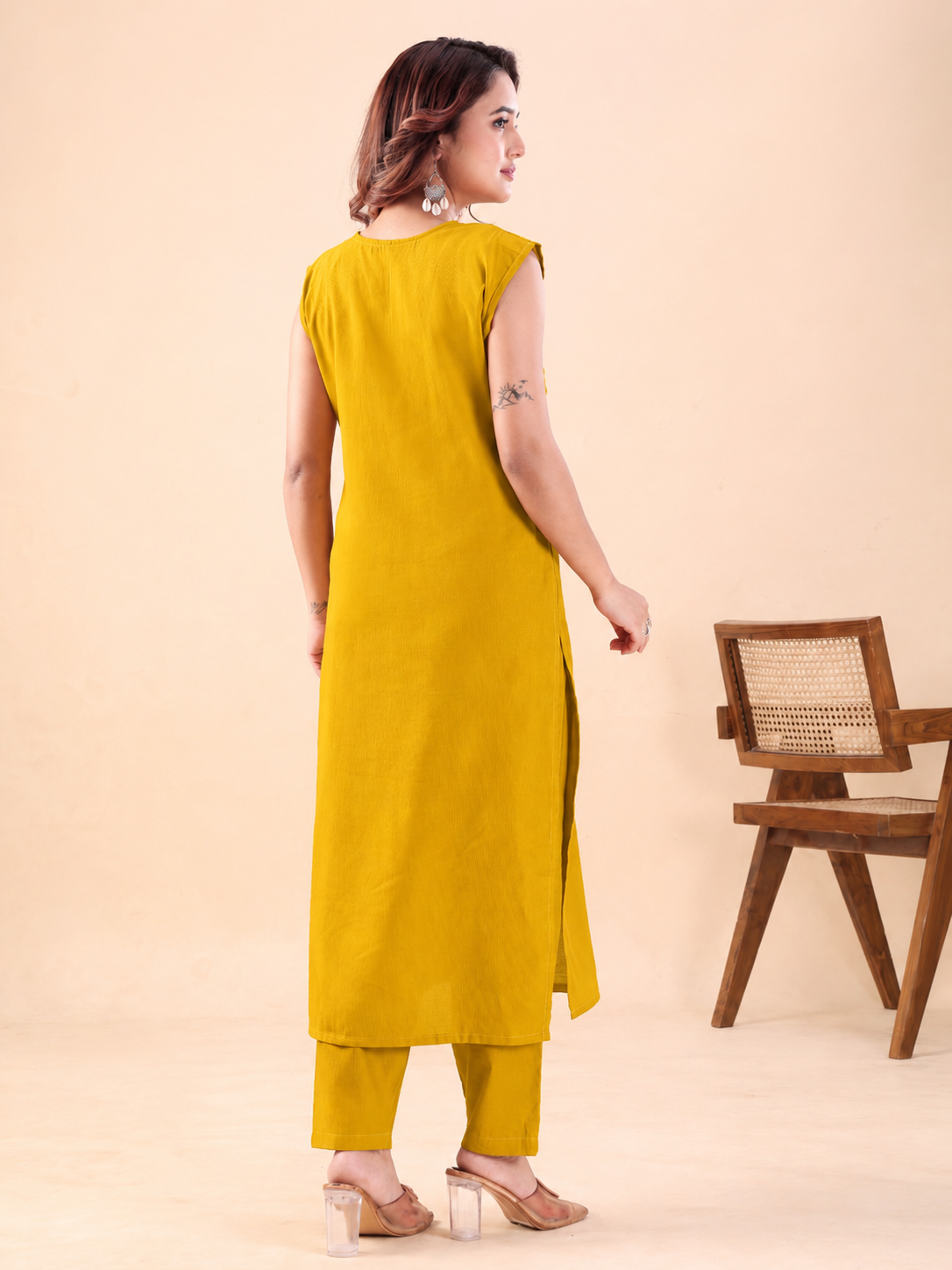 Women's Mustard Yellow Printed Straight Kurta Set