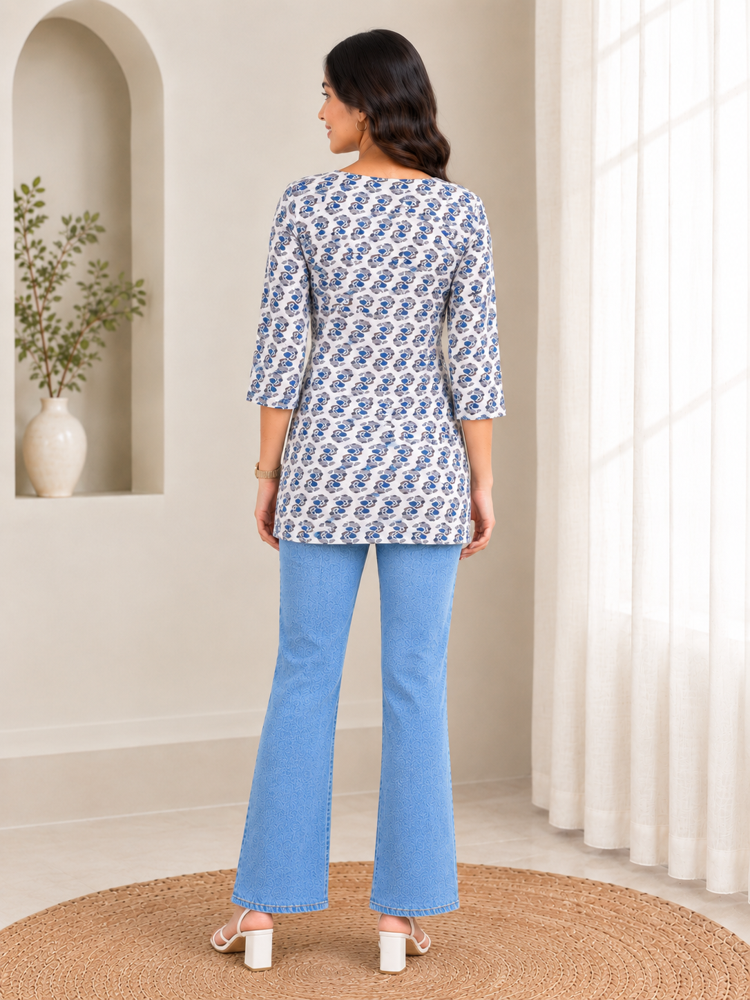 Elegant Printed V Neck Kurti Top for Women