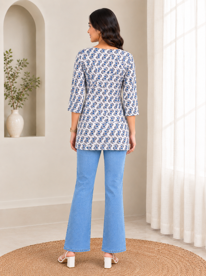 Elegant Printed V Neck Kurti Top for Women