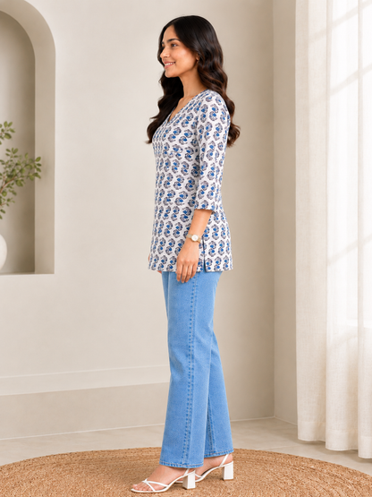 Elegant Printed V Neck Kurti Top for Women