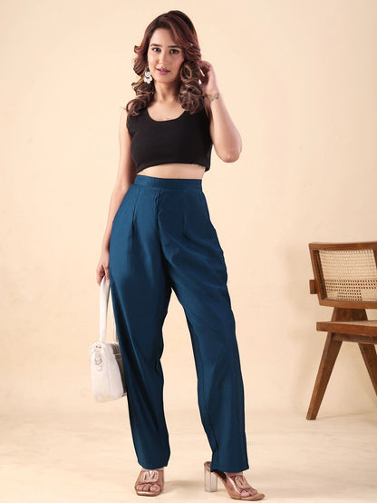 Blue Relaxed Fit Trousers for Women Daily Comfort