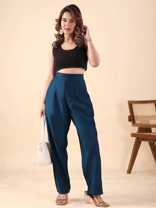 Blue Relaxed Fit Trousers for Women Daily Comfort