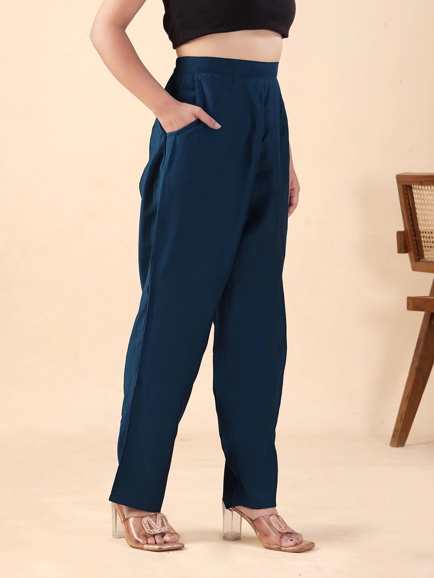 Blue Relaxed Fit Trousers for Women Daily Comfort
