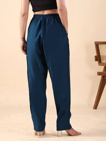 Blue Relaxed Fit Trousers for Women Daily Comfort
