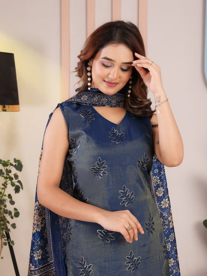 Navy Blue Floral Kurta Pant Set for Women