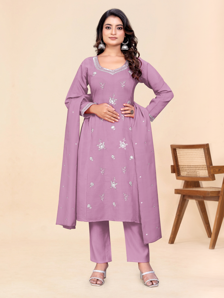 Women's Embroidered Kurta Set with Pant and Dupatta