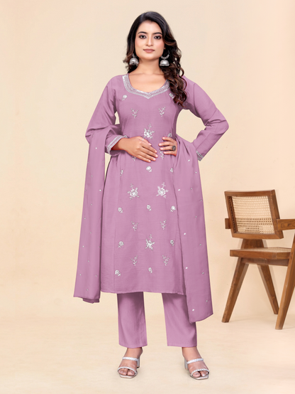 Women's Embroidered Kurta Set with Pant and Dupatta