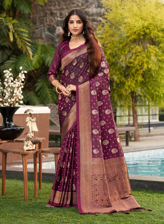 Purple Banarasi Silk Saree with Royal Golden Pallu