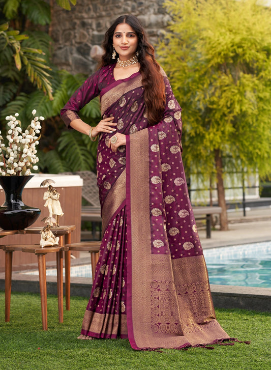 Purple Banarasi Silk Saree with Royal Golden Pallu