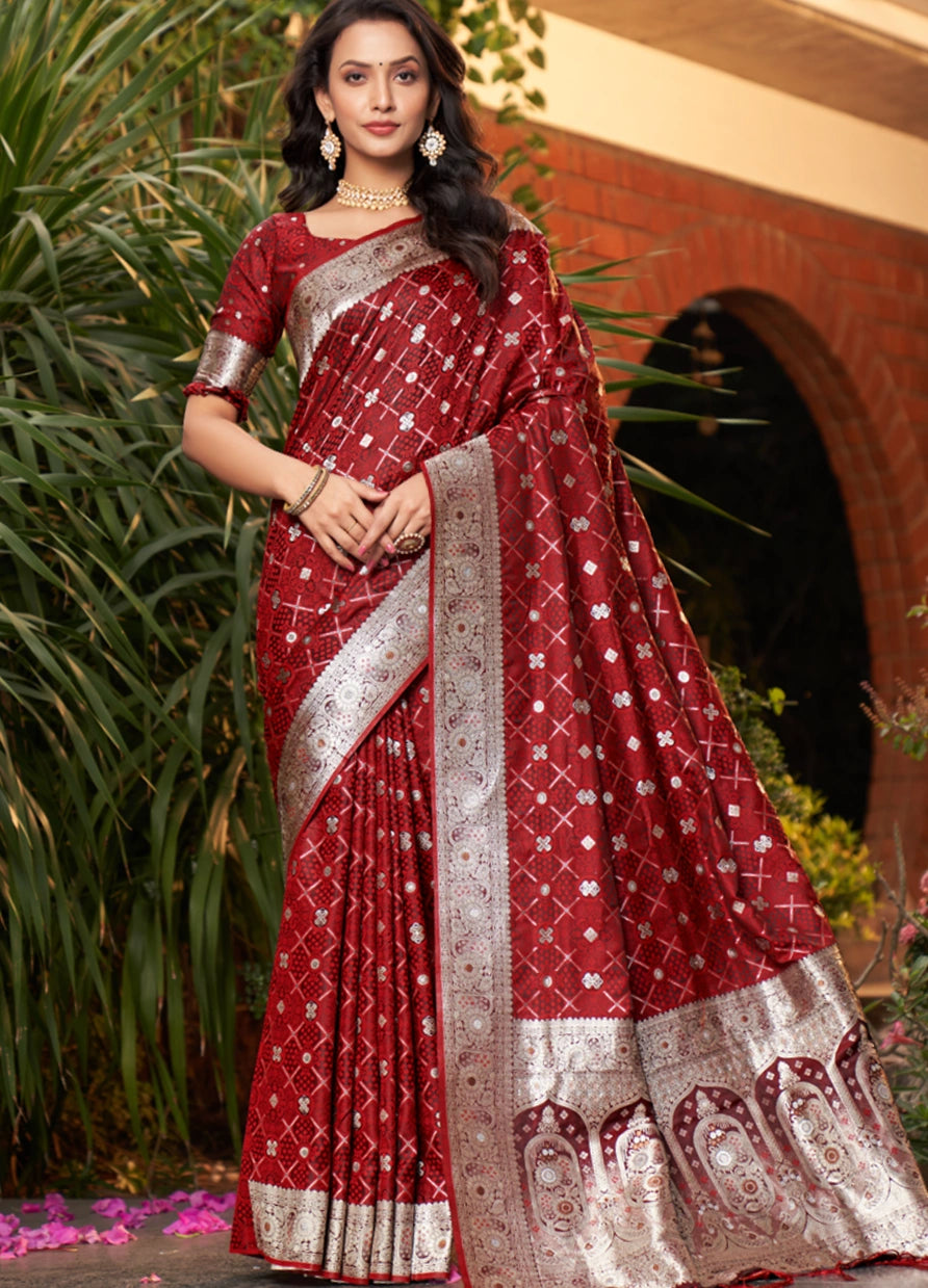 Red Banarasi Silk Saree with Heritage Woven Motifs